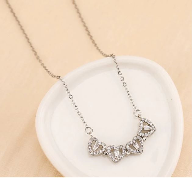 Collar Trébol 4 Corazones acero inoxidable